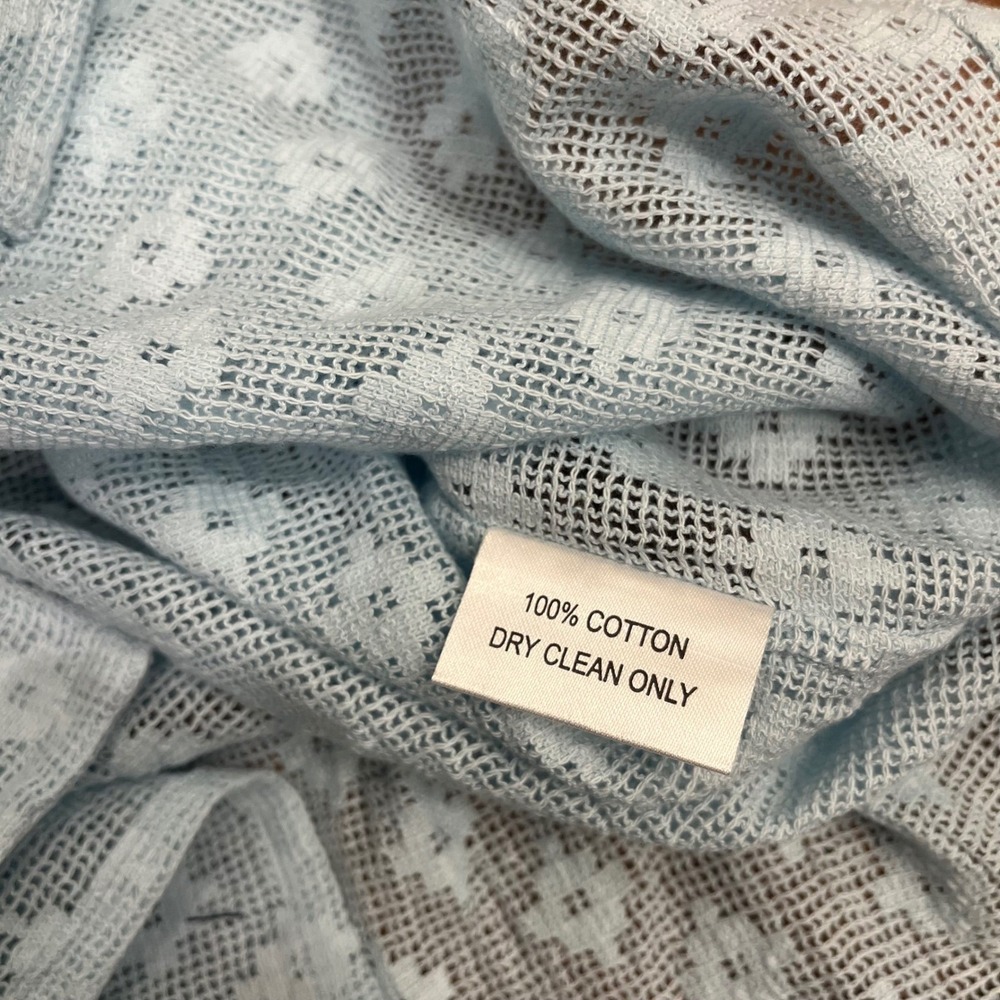 Perte d'ego Men's Crochet Button Down Shirt Medium Blue Short Sleeve Camp Collar - Picture 7 of 7